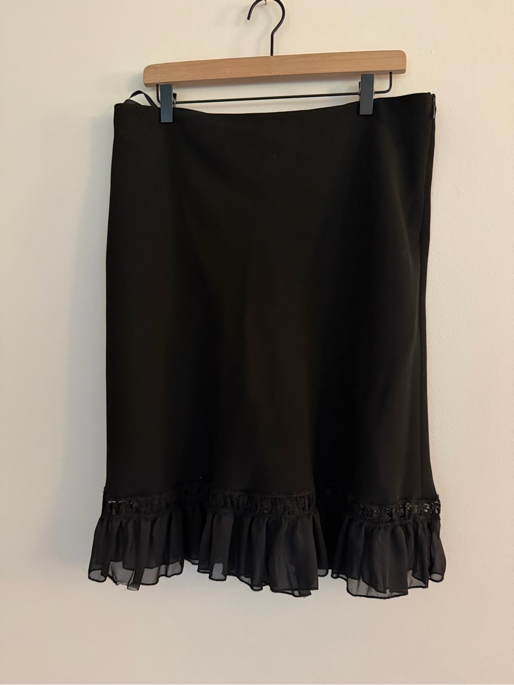 INC International Concepts Black Midi Skirt with Ruffle Lace Hem